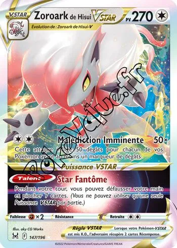 Carte Pokémon Zoroark de Hisui VSTAR  n°147 de la série Origine Perdue