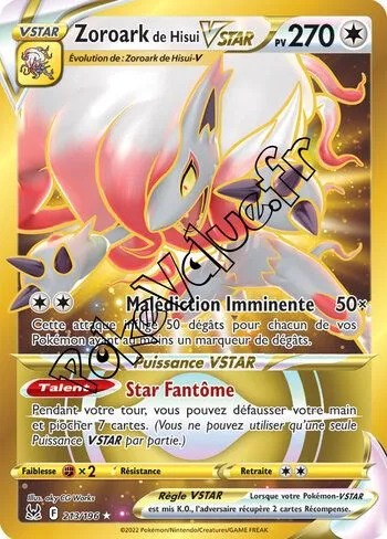 Carte Pokémon Zoroark de Hisui VSTAR  n°213 de la série Origine Perdue