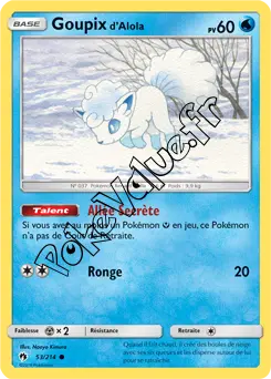 Carte Pokémon Goupix d’Alola n°53 de la série Tonnerre Perdu