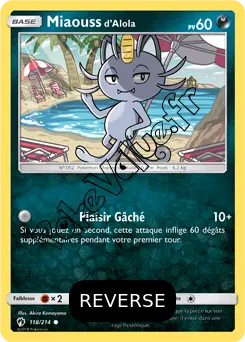 Carte Pokémon Miaouss d’Alola Reverse n°118 de la série Tonnerre Perdu