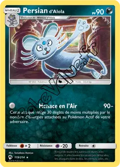 Carte Pokémon Persian d’Alola n°119 de la série Tonnerre Perdu