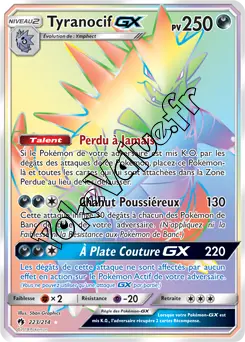 Carte Pokémon Tyranocif GX n°223 de la série Tonnerre Perdu