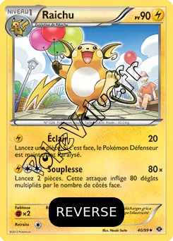Carte Pokémon Raichu  Reverse n°40 de la série Destinées Futures