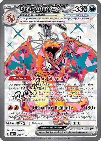 Carte Pokémon Dracaufeu ex n°215 de la série Flammes Obsidiennes