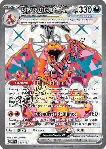 Carte Pokémon Dracaufeu ex  n°215 de la série Flammes Obsidiennes
