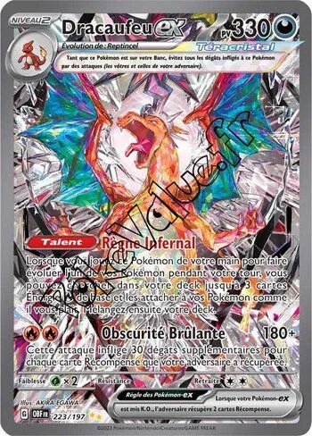 Carte Pokémon Dracaufeu ex n°223 de la série Flammes Obsidiennes