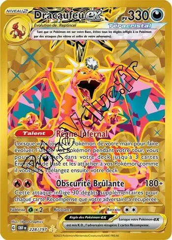 Carte Pokémon Dracaufeu ex  n°228 de la série Flammes Obsidiennes