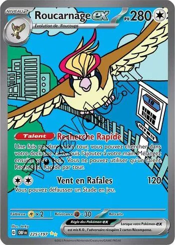 Carte Pokémon Roucarnage ex  n°225 de la série Flammes Obsidiennes