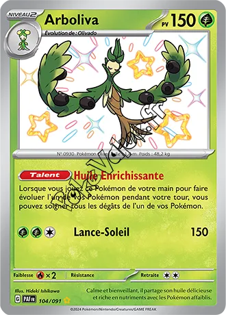 Carte Pokémon Arboliva  n°104 de la série Destinées de Paldea