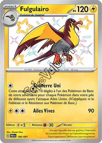 Carte Pokémon Fulgulairo  n°146 de la série Destinées de Paldea