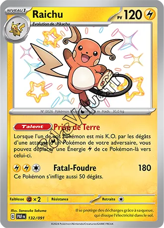 Carte Pokémon Raichu  n°132 de la série Destinées de Paldea