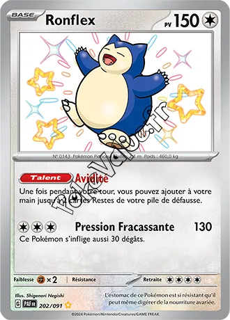 Carte Pokémon Ronflex  n°202 de la série Destinées de Paldea
