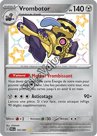 Carte Pokémon Vrombotor  n°193 de la série Destinées de Paldea