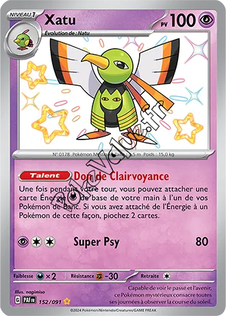 Carte Pokémon Xatu  n°152 de la série Destinées de Paldea
