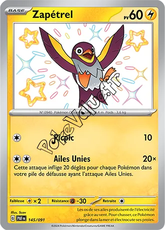 Carte Pokémon Zapétrel  n°145 de la série Destinées de Paldea