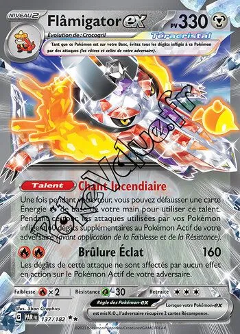 Carte Pokémon Flâmigator ex  n°137 de la série Faille Paradoxe