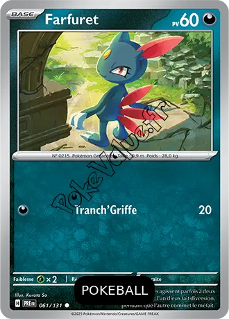 Carte Pokémon Farfuret  Pokeball n°061 de la série Évolutions Prismatiques