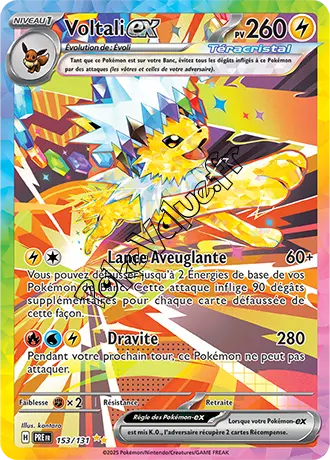 Carte Pokémon Voltali ex  n°153 de la série Évolutions Prismatiques