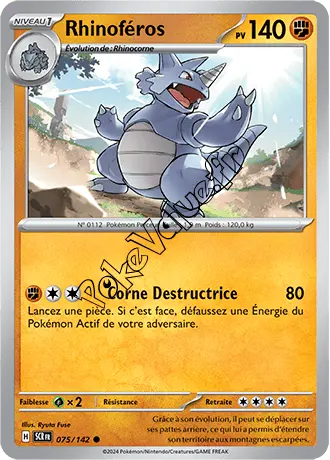 Carte Pokémon Rhinoféros  n°075 de la série Couronne Stellaire