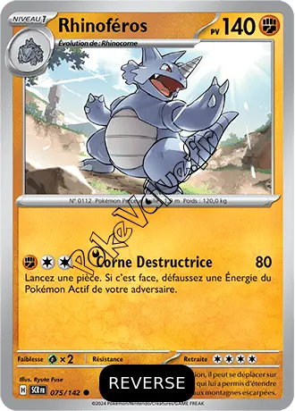 Carte Pokémon Rhinoféros  Reverse n°075 de la série Couronne Stellaire