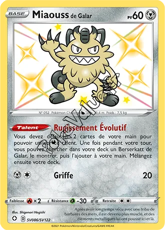 Carte Pokémon Miaouss de Galar n°SV86 de la série Déstinées Radieuses