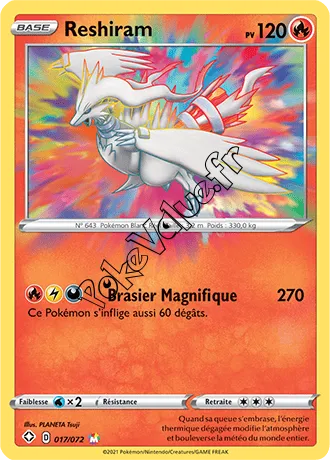 Carte Pokémon Reshiram  n°17 de la série Déstinées Radieuses