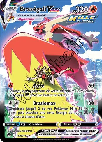 Carte Pokémon Braségali VMAX  n°TG15 de la série Tempête Argentée