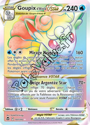 Carte Pokémon Goupix de Alola VSTAR  n°197 de la série Tempête Argentée