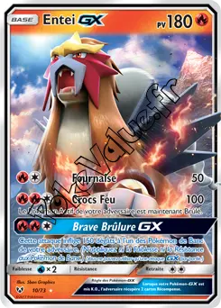 Carte Pokémon Entei GX  n°10 de la série Légendes Brillantes