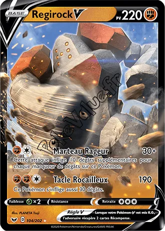 Carte Pokémon Regirock V  n°104 de la série Épée et Bouclier