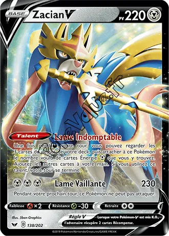 Carte Pokémon Zacian V n°138 de la série Épée et Bouclier