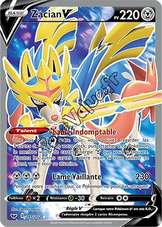 Carte Pokémon Zacian V n°195 de la série Épée et Bouclier