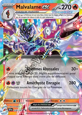 Carte Pokémon Malvalame ex  n°036 de la série Étincelles Déferlantes