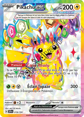 Carte Pokémon Pikachu ex  n°219 de la série Étincelles Déferlantes