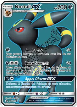 Carte Pokémon Noctali GX  n°142 de la série Soleil et Lune