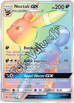 Carte Pokémon Noctali GX  n°154 de la série Soleil et Lune