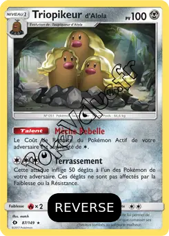 Carte Pokémon Triopikeur d’Alola Reverse n°87 de la série Soleil et Lune