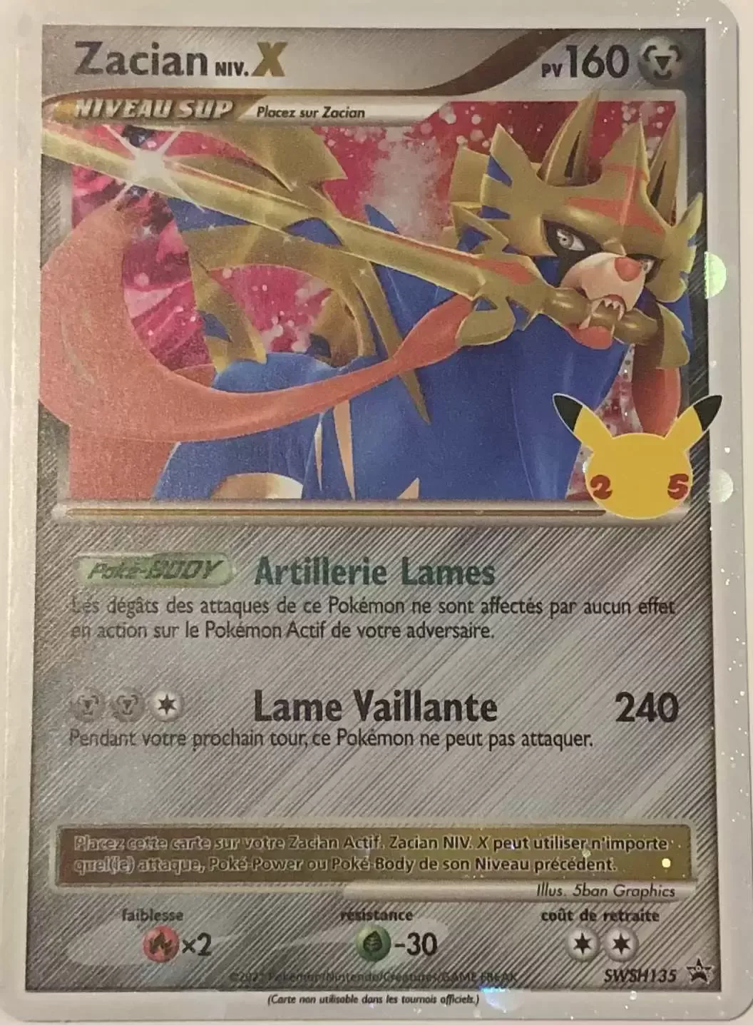 Carte Pokémon Zacian LV.X n°135 de la série SWSH Black Star Promos