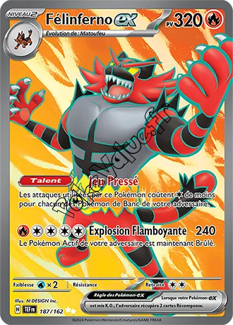 Carte Pokémon Félinferno ex  n°187 de la série Forces Temporelles