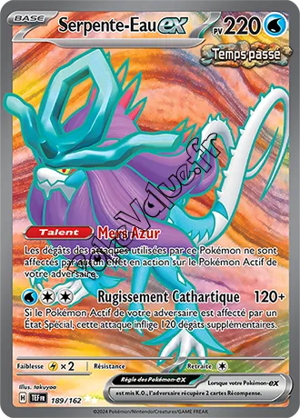 Carte Pokémon Serpente Eau ex n°189 de la série Forces Temporelles