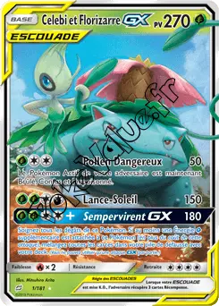 Carte Pokémon Celebi et Florizarre GX n°1 de la série Duo de Choc