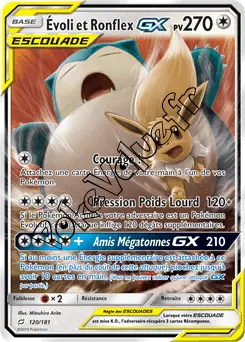 Carte Pokémon Évoli et Ronflex GX n°120 de la série Duo de Choc