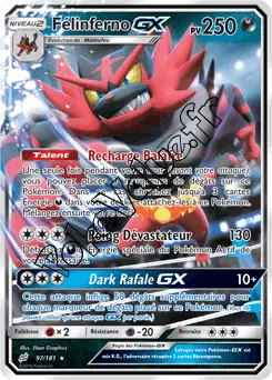 Carte Pokémon Félinferno GX n°97 de la série Duo de Choc