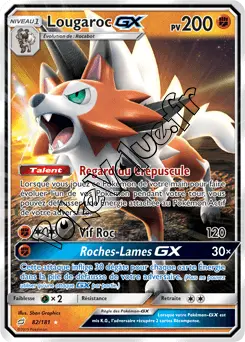 Carte Pokémon Lougaroc GX n°82 de la série Duo de Choc