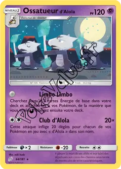 Carte Pokémon Ossatueur d’Alola n°64 de la série Duo de Choc