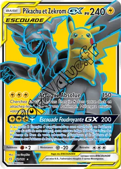 Carte Pokémon Pikachu et Zekrom GX n°162 de la série Duo de Choc