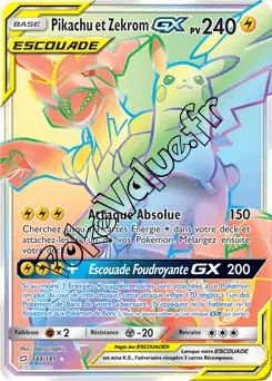 Carte Pokémon Pikachu et Zekrom GX n°184 de la série Duo de Choc