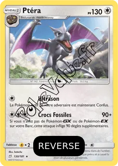 Carte Pokémon Ptéra Reverse n°130 de la série Duo de Choc