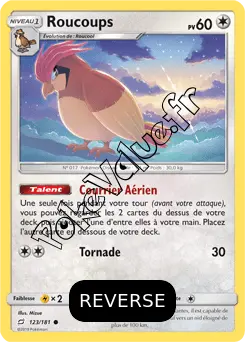 Carte Pokémon Roucoups Reverse n°123 de la série Duo de Choc