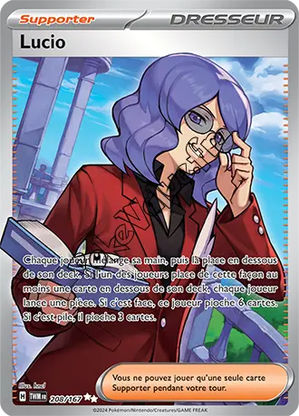 Carte Pokémon Lucio n°208 de la série Mascarade Crépusculaire